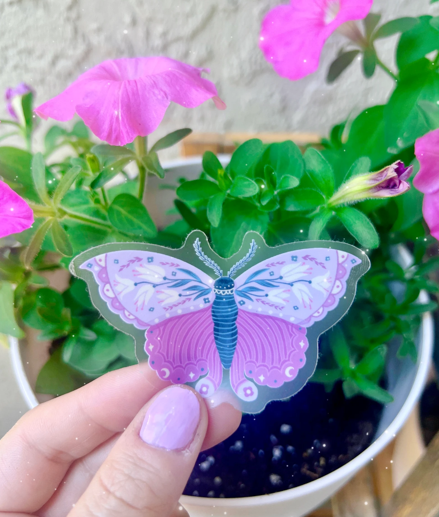 Purple Floral Moth Sticker