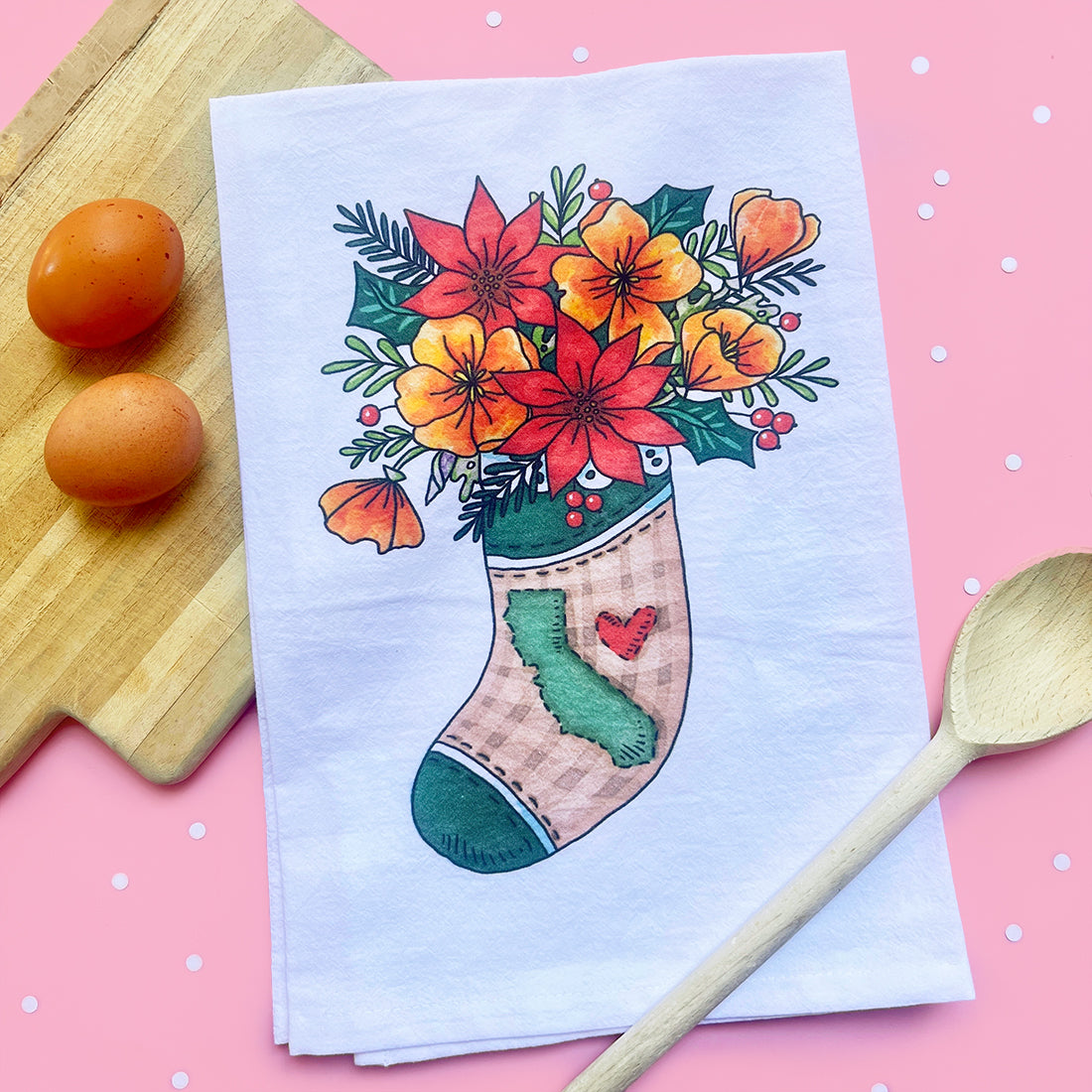 California Christmas Stocking Tea Towel