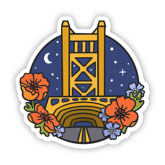 Sacramento Tower Bridge Poppy Sticker