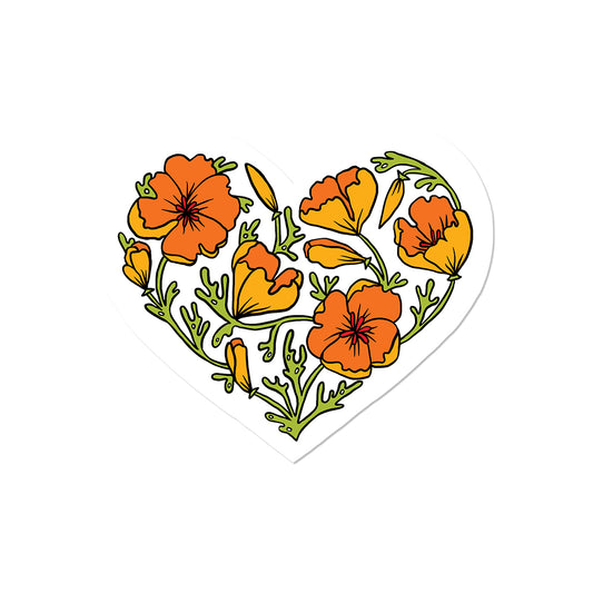 California Poppy Heart Sticker