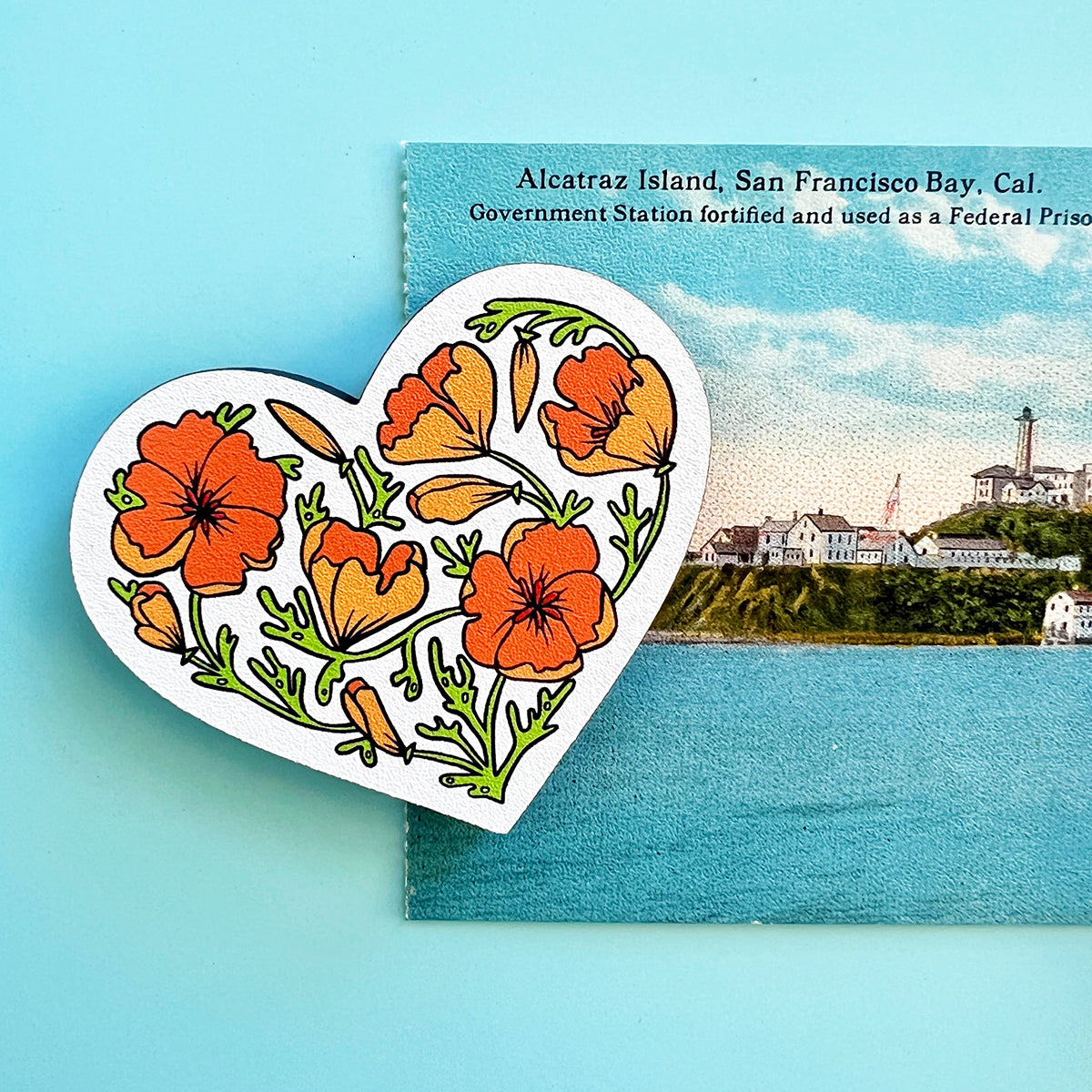 California Poppy Heart Wood Magnet