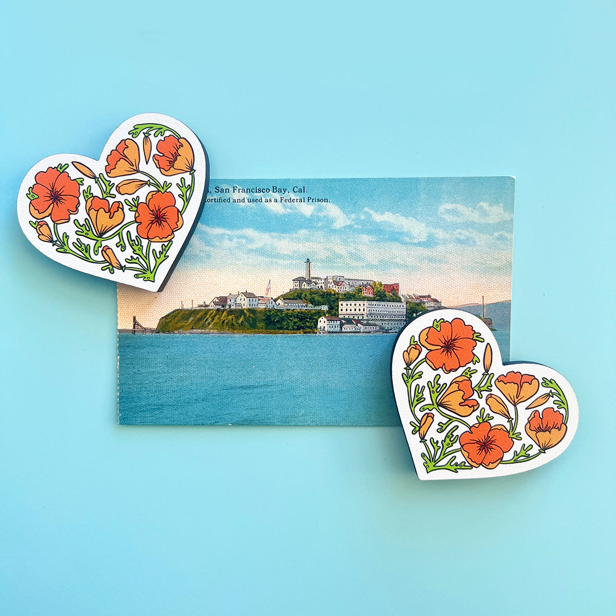 California Poppy Heart Wood Magnet