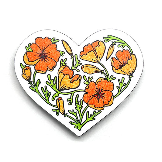 California Poppy Heart Wood Magnet