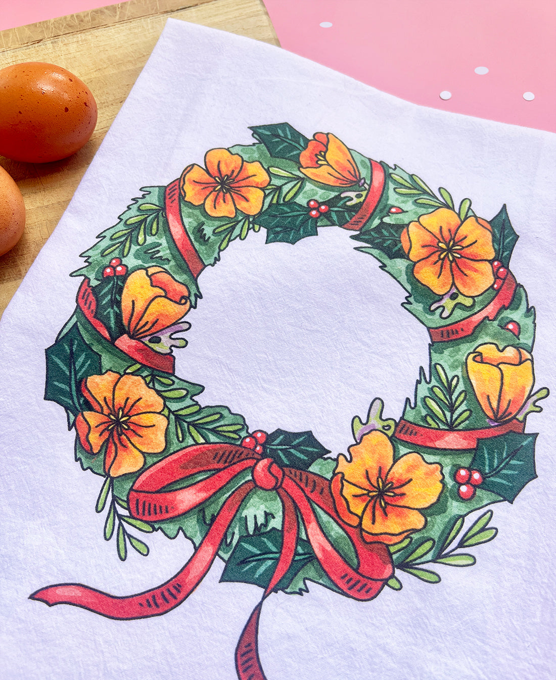 California Christmas Wreath Tea Towel